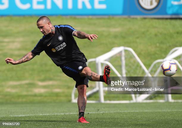 Radja Nainggolan of FC Internazionale no look shot during the FC Internazionale training session at the club's training ground Suning Training Center...