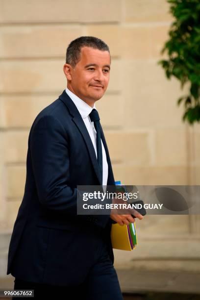 French Minister of Public Action and Accounts Gerald Darmanin leaves on July 11, 2018 after a weekly cabinet meeting at the Elysee palace in Paris.