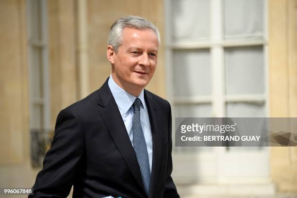 French Economy Minister Bruno Le Maire leaves on July 11, 2018 after a weekly cabinet meeting at the Elysee palace in Paris.
