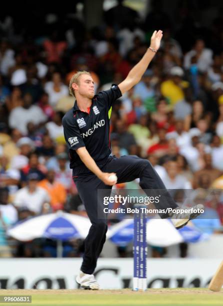 Stuart Broad of England during the final of the ICC World Twenty20 between Australia and England at the Kensington Oval on May 16, 2010 in...