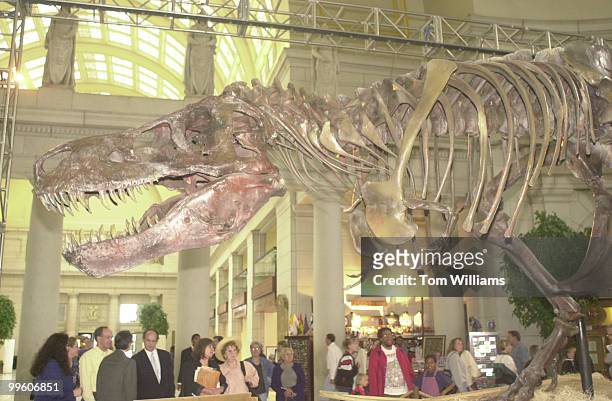 This is Sue, a 42-foot replica of the most complete Tyrannosaurus Rex ever found. The original skeleton is housed in Chicago's Field Museum and the...