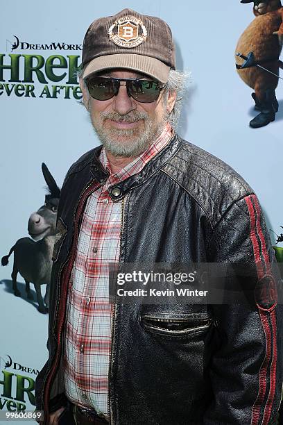 Director/producer Steven Spielberg arrives at the premiere of DreamWorks Animation's "Shrek Forever After" at Gibson Amphitheatre on May 16, 2010 in...