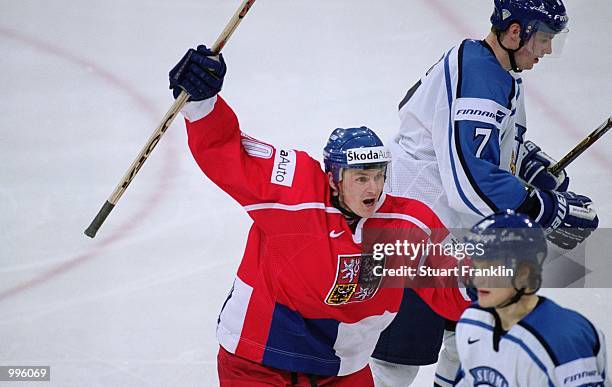 Martin Prochazka of Czech Republic celebrates scoring a goal during the IIHF World Ice Hockey Championship Final between Czech Republic and Finland...