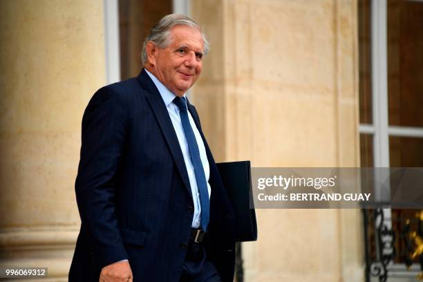 French Minister for the Territorial Cohesion Jacques Mezard leaves on July 11, 2018 after a weekly cabinet meeting at the Elysee palace in Paris.