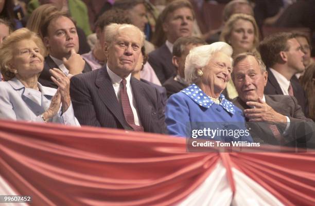 Betty and Gerald Ford, Barbara and George Bush enjoy the festivities.