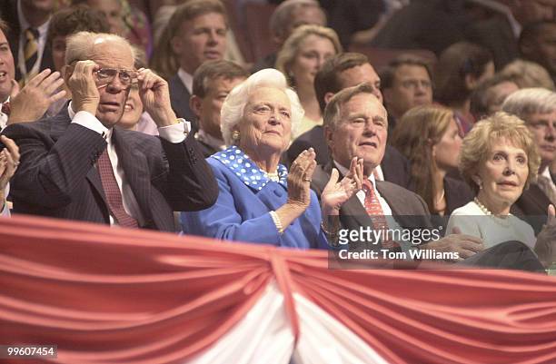 Gerald Ford, Barbara and George Bush and Nancy Reagan watch as NYPD Blu star Rick Schroder is introduced.