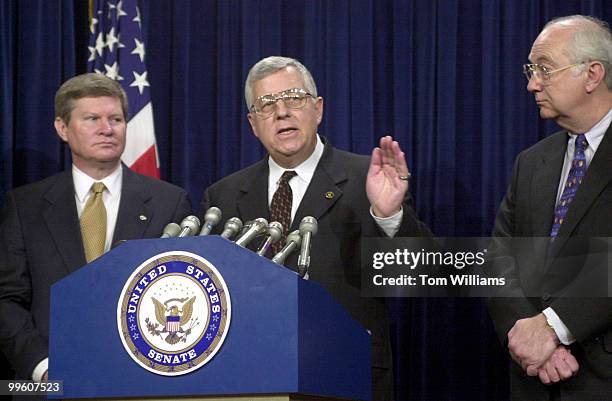 Sen. Mike Enzi, R-WY, speaks on national security and foreign policy along with Sen. Tim Johnson, D-SD, and Sen. Phil Gramm, R-TX.