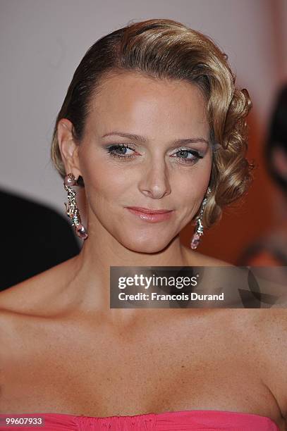 Charlene Wittstock arrives at the Monaco Formula One Grand Prix dinner at the Monte Carlo sporting on May 16, 2010 in Monaco, Monaco.