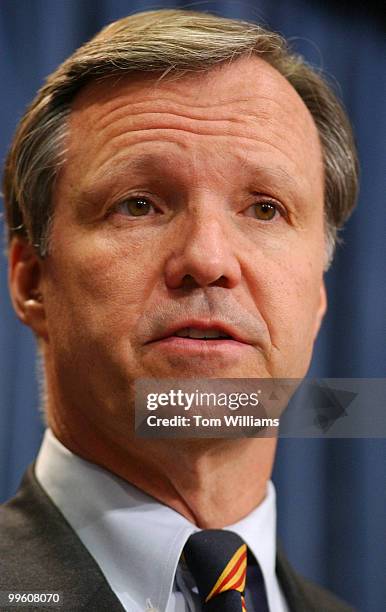 Rep. Chris Cox, R-Calif., speaks at a news conference to urge President Bush to halt construction of nuclear reactors in North Korea.