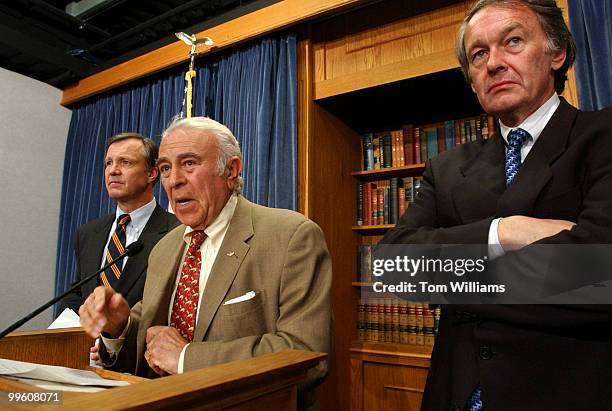 From left, Reps. Chris Cox, R-Calif., Ben Gilman, R-N.Y., and Edward Markey, D-Mass, attend a news conference to urge President Bush to halt...