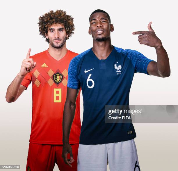 In this composite image a comparison has been made between Marouane Fellaini of Belgium and Paul Pogba of France. Belgium and France meet in one of...