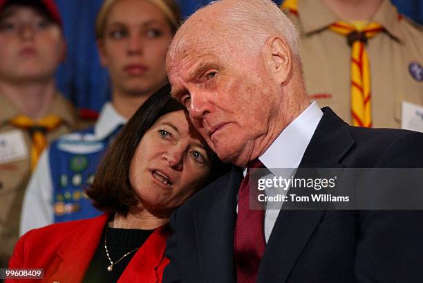 First female astronaut Sally Ride and former Senator John Glenn, D-Ohio, share a word during Space Day at the Smithsonian's National Air and Space...