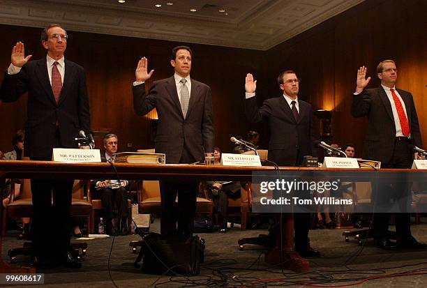 From left, Michael Patterson, Andrew Feldstein, Eric Peiffer, and Robert Traband, all of J.P. Morgan Chase & Co., get sworn in at the Enron Permanent...