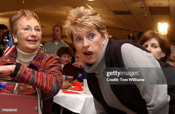 Mary Joan McCarthy, left, and Mary Yerrick, both of Bethesda, watch early election returns at a party in which their friend Rep. Connie Morella,...