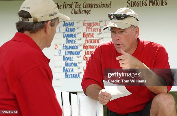 Rep. Chris Johns, D-La., talks to Rep. Chet Edwards, D-Texas, after the First Tee Congressional Challenge golf tournament at Columbia Country Club in...