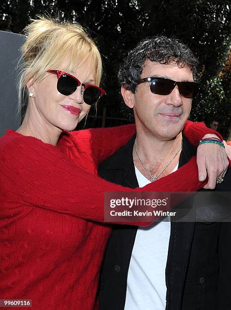Actress Melanie Griffith and actor Antonio Bandera arrive at the premiere of DreamWorks Animation's "Shrek Forever After" at Gibson Amphitheatre on...