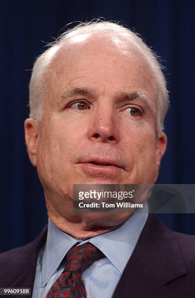 Sen. John McCain, R-Ariz., speaks at a press conference introducing the "Call to Service Act of 2001" which will capitolize on the recent surge in...