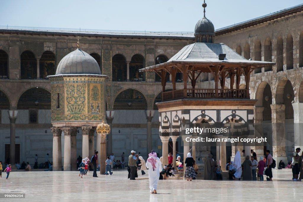 Great Umayyad Mosque of Damascus: Dome of the Treasury and fountain.