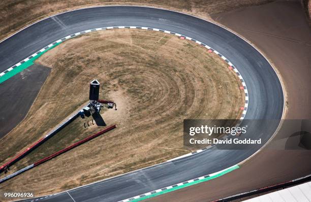 JUlY, 2018. Aerial View of Luffield Bend/ Turn 7 at Silverstone during the British Grand Prix on 8th July 2018. Aerial Photograph by David Goddard/...
