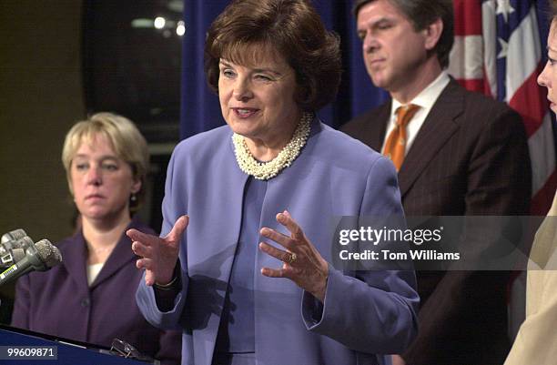 Sen. Dianne Feinstein, D-CA, speaks at a press conference about the West Coast energy problems. Alongside are Sens. Patty Murray, D-WA, and Gordon...