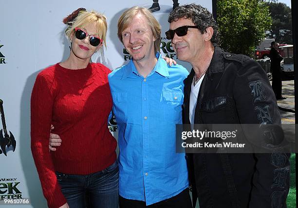 Actress Melanie Griffith, executive producer Andrew Adamson and actor Antonio Banderas arrive at the premiere of DreamWorks Animation's "Shrek...