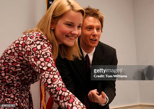 Clay Aiken, finalist on the TV show Amercian Idol, introduces his friend from grade school Kate Heath, from the office of Sen. John Edwards, D-N.C.,...