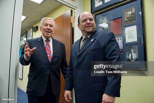 Sen. Dick Lugar, R-Ind., meets with actor Jason Alexander who visited the Senator on behalf of the OneVoice Peaceworks Foundation Entertainment...