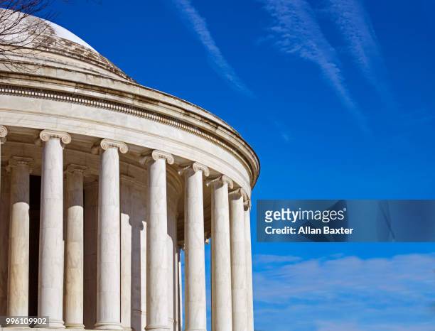 facade of the jefferson memorial under blue skies - colonnade stock pictures, royalty-free photos & images