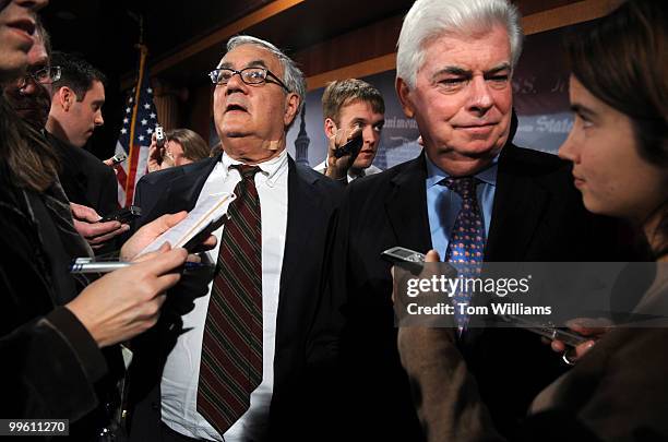 Chairman of the House Financial Services Committee Barney Frank, D-Mass., and Chairman of the Senate Banking Committee Chris Dodd, D-Conn., speak to...