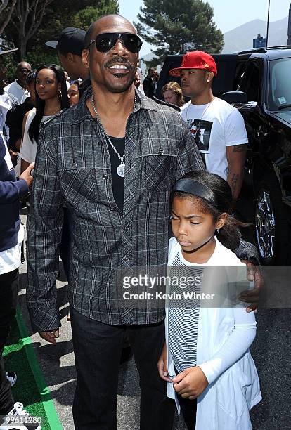 Actor Eddie Murphy and Bella Murphy arrive at the premiere of DreamWorks Animation's "Shrek Forever After" at Gibson Amphitheatre on May 16, 2010 in...