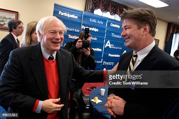 Actor Alec Baldwin, right, talks with Rep. Jim Leach, R-Iowa, after a breakfast to kick off Arts Advocacy Day 2006 which brought arts advocates from...