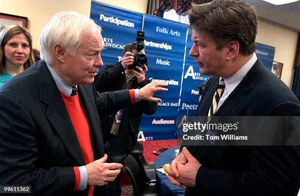 Actor Alec Baldwin, right, talks with Rep. Jim Leach, R-Iowa, after a breakfast to kick off Arts Advocacy Day 2006 which brought arts advocates from...