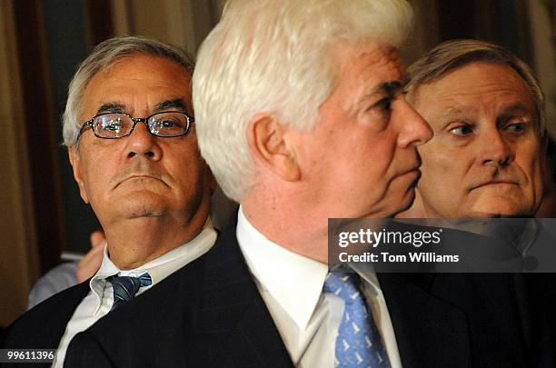 From left, House Financial Services Committee Chairman Barney Frank, D-Mass., Senate Banking Committee Chairman Chris Dodd, D-Conn., and Rep. Spencer...