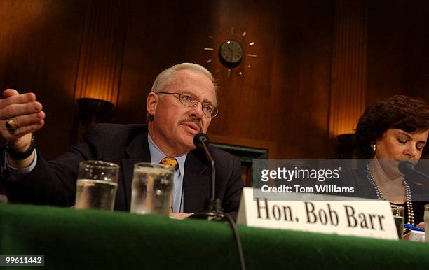 Former Rep. Bob Barr tesifies at a hearing before the Senate Judiciary Committee to discuss civil liberties in post-9/11 America. At right is Nadine...