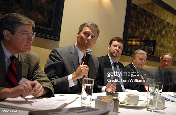 From left, Mort Kondracke, Roll Call, Rep. Jay Inslee, D-Wash., Charlie Mitchell, Roll Call, Rep. Joe Barton, R-Texas, and Sen. Tom Carper, D-Del.,...