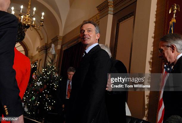 British Prime Minister Tony Blair leaves a photo-op after arriving on the Hill to meet with Congressional leaders.