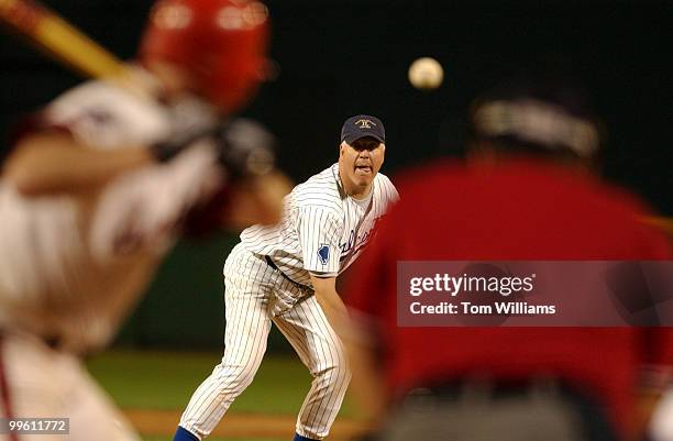 Rep. John Shimkus, R-Ohio, pitches during the 44th Annual Roll Call Congressional Baseball Game at RFK Stadium in Washington D.C.