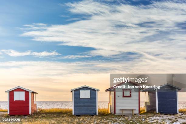 bathing huts - strandhütte stock-fotos und bilder