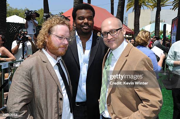 Actors Walt Dohrn, Craig Robinson and director Mike Mitchell arrive at the premiere of DreamWorks Animation's "Shrek Forever After" at Gibson...