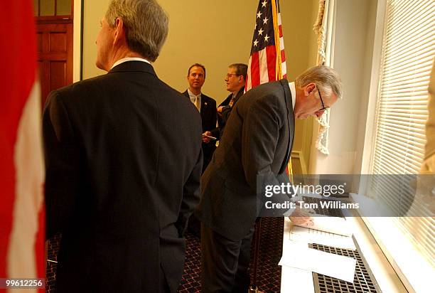 Rep. Steny Hoyer, D-Md., right, prepares to speak with the Blue Dog Coalition about the serious concern about the efforts of the Republican...