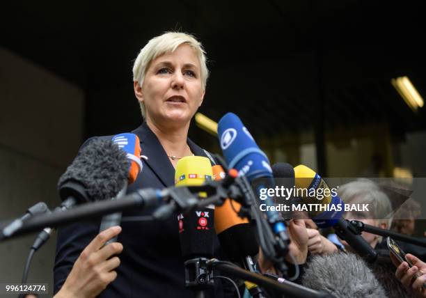 Lawyer of the defendant Anja Sturm speaks to media after the proclamation of sentence in the trial against Beate Zschaepe, the only surviving member...