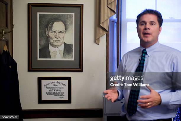 Rep. Bruce Braley, D-Iowa, talks about a picture of Clarence Darrow, during a tour of his office, March 12, 2010.