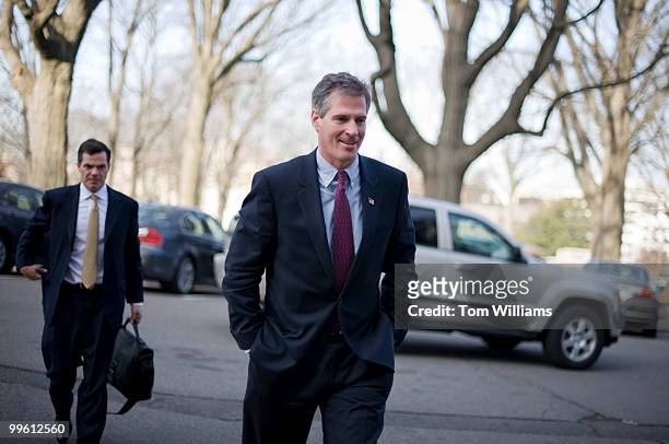 Senator-elect Scott Brown, R-Mass., arrives outside of Russell Building for rounds of meetings with Senators, Jan. 21, 2010.