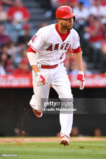 Andrelton Simmons of the Los Angeles Angels of Anaheim in action during the MLB game against the Seattle Mariners at Angel Stadium on July 10, 2018...