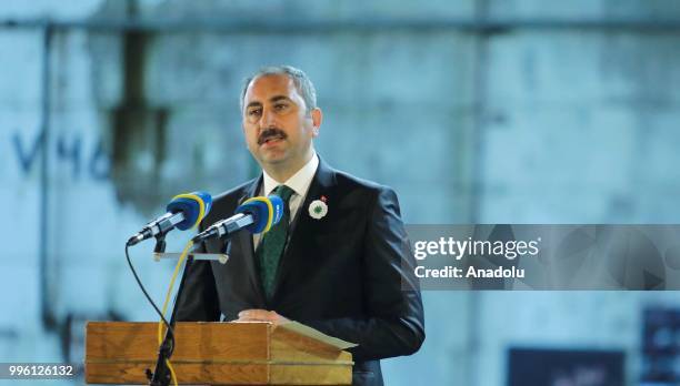 Turkey's Minister of Justice Abdulhamit Gul delivers a speech during a ceremony, to mark the 23rd anniversary of the 1995 Srebrenica massacre, in the...