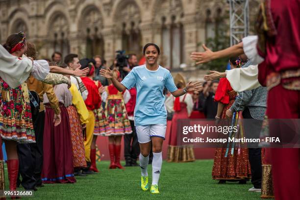 Alex Scott is being greeted during the Legends Football Match in Red Square on July 11, 2018 in Moscow, Russia.