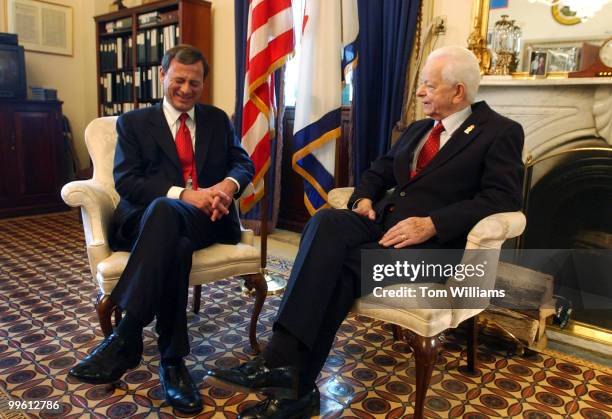 Sen. Robert Byrd, R-W.V., right, meets with Supreme Court Chief Justice nominee, John Roberts.