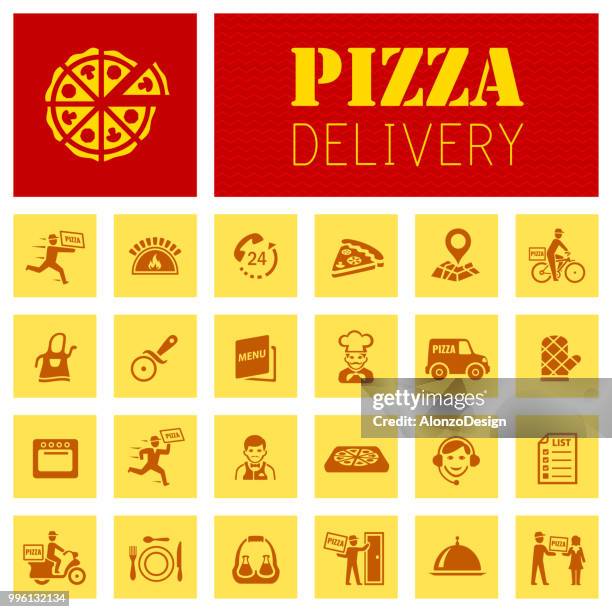 pizza delivery icons - pizza oven stock illustrations