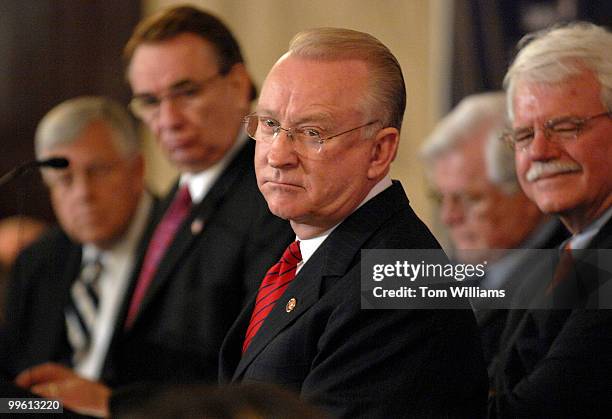 From left, Sen. Mike Enzi, R-Wyo., former HHS Secretary Tommy Thompson, Rep. Buck McKeon, R-Calif., Sen. Ted Kennedy, D-Mass., and Rep. George...