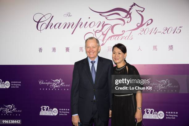 John Moore and his wife FiFi Moore attend the 2014/15 Champion Awards presentation ceremony on July 10, 2015 in Hong Kong, Hong Kong.